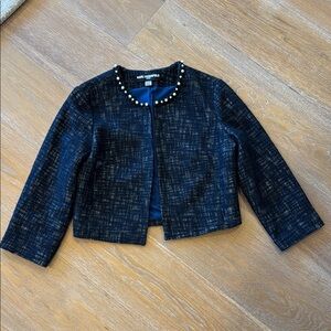 Karl Lagerfeld Navy Tweed Jacket with Pearl Details